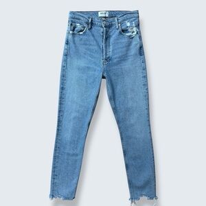 AGOLDE Nico High Rise Slim Crop Jeans Raw Hem Distressed Light Wash Size 26